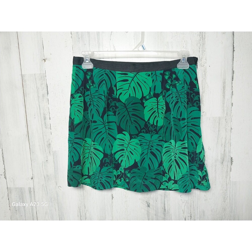 Banana Republic Skirt Womens Size 10 Green Leaf Print Peasant Side Zip Polyester